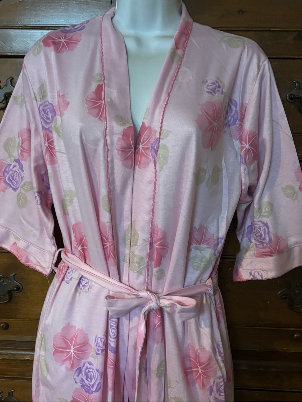 Women’s Pink Floral Robe - Lightweight Tie-Waist Size Large by Diva NNTS